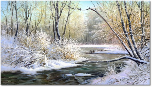 tableau sur toile, arbres, art, beige, blanc, forets, forets, gris, hiver, marron, mer-cascades-lacs, neige, noir, noir-et-blanc, paysages, peintures, peintures-paysages, riviere