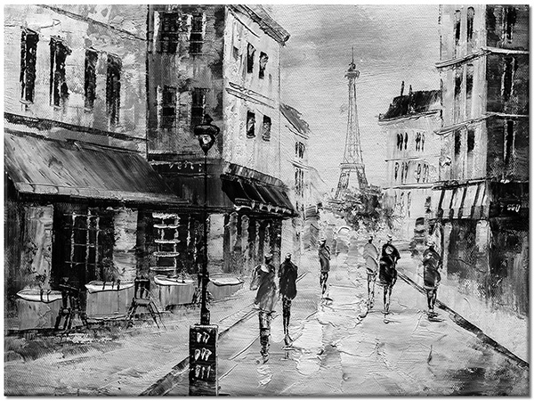 tableau sur toile, art, batiments, beige, blanc, bleu, france, gris, jaune, marron, multicolore, noir, orange, paris, peintures, peintures-paysages, rouge, silhouettes, tour-eiffel, vert, villes