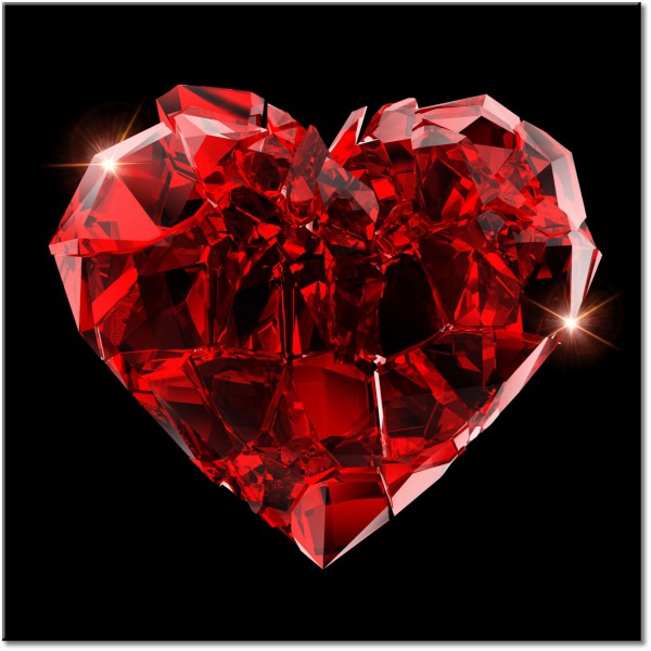 tableau sur toile, abstrait-fantaisie, autres, coeur, cristal, divers, noir, rouge