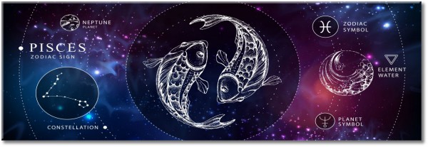 tableau sur toile, abstrait-fantaisie, autres, blanc, bleu, divers, poissons, signes, violet