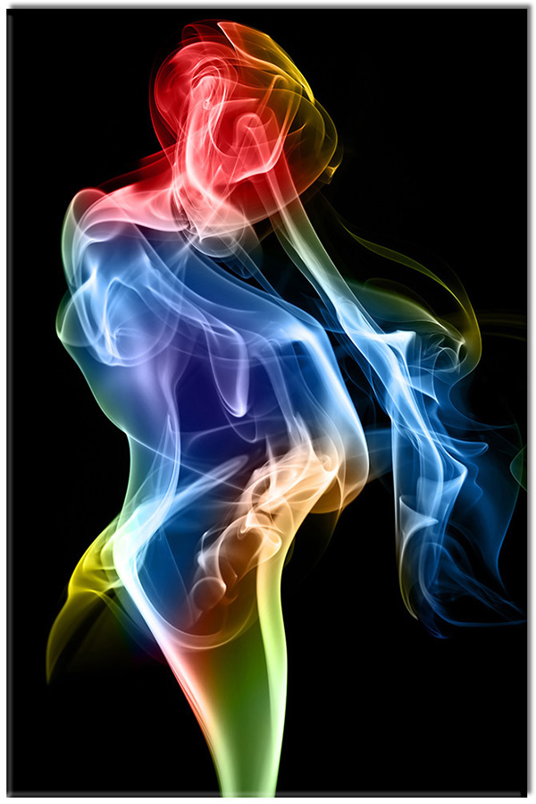 tableau sur toile, abstrait-fantaisie, art, art-contemporain, bleu, fumee, noir, rouge, silhouettes, vert