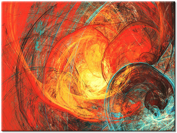 tableau sur toile, abstrait-fantaisie, bleu, jaune, orange, rouge