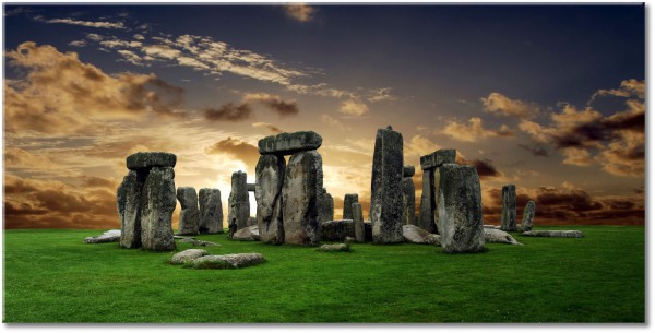 tableau sur toile, autres-paysages, beige, coucher-soleil, grande-bretagne, gris, marron, paysages, stonehenge, tourisme, vert