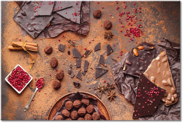 tableau sur toile, aliments, aliments-boissons, beige, chocolat, divers, marron, nature-morte, orange, rose, rouge, sepia