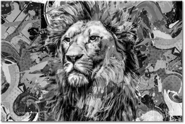 tableau sur toile, abstrait-fantaisie, animaux, animaux-sauvages, art, art-contemporain, bleu, jaune, lions, multicolore, pop-art, rose, rouge, vert, violet