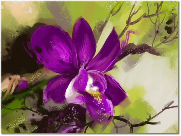 tableau sur toile, art, beige, fleurs, marron, nature-morte-autres-peintures, noir, orchidees, peintures, vert, violet