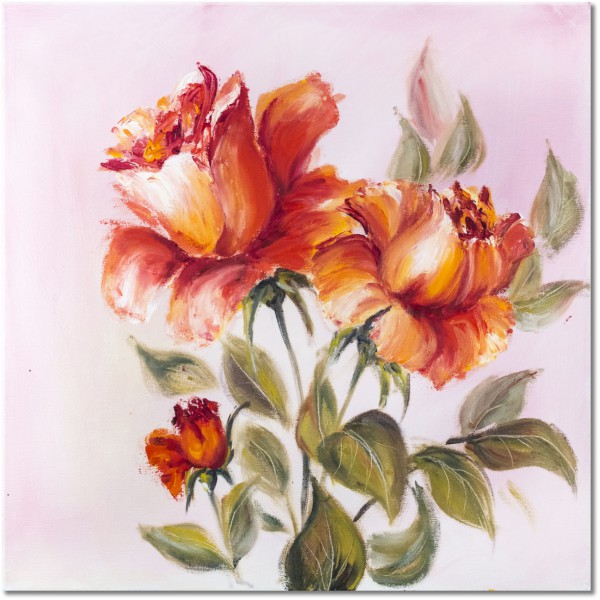tableau sur toile, aquarelle, art, fleurs, marron, nature-morte-autres-peintures, orange, peintures, rose, roses, rouge, vert