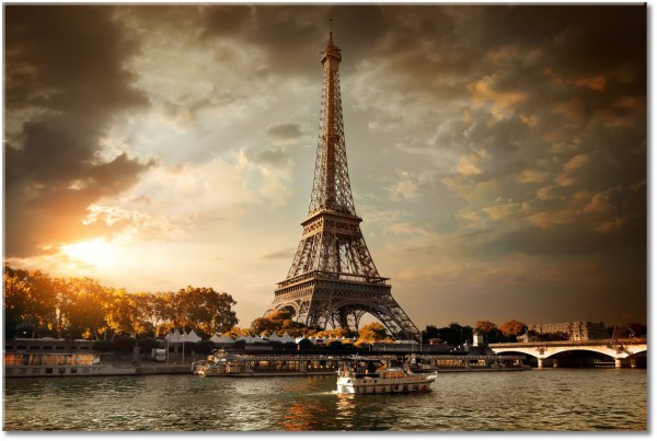 tableau sur toile, ciel, coucher-soleil, france, gris, marron, nuages, orange, paris, paysages, paysages-urbains-ruraux, seine, sepia, tour-eiffel, tourisme, villes