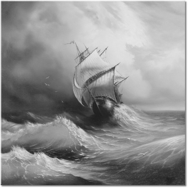 tableau sur toile, art, bateaux-navires, divers, gris, marron, mer, orange, peintures, peintures-paysages, sepia, tempete, vagues, violet, voitures-trains-navires-avions