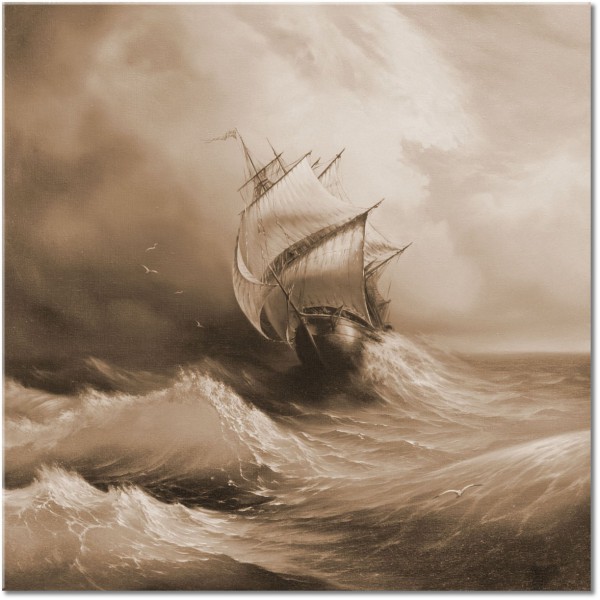tableau sur toile, art, bateaux-navires, divers, gris, marron, mer, orange, peintures, peintures-paysages, sepia, tempete, vagues, violet, voitures-trains-navires-avions