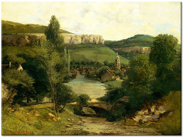 tableau sur toile, arbres, art, autres-paysages, beige, collines, courbet, paysages, paysages-urbains-ruraux, peintures, peintures-paysages, riviere, rochers, vert