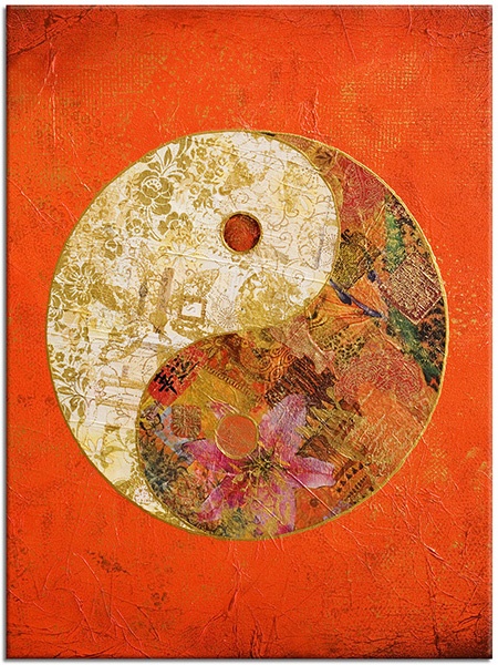 tableau sur toile, abstrait-fantaisie, art, beige, feng-shui-zen, jaune, nature-morte-autres-peintures, orange, peintures, rouge, yin-yang