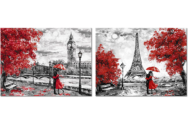 Set von 2 Leinwandbilder: Liebhaber in London und Paris