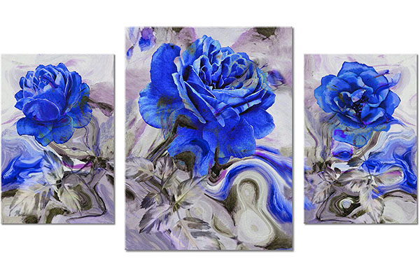 Set von 3 Leinwandbilder: Rosen auf einem Hintergrund aus gemischten Farben
