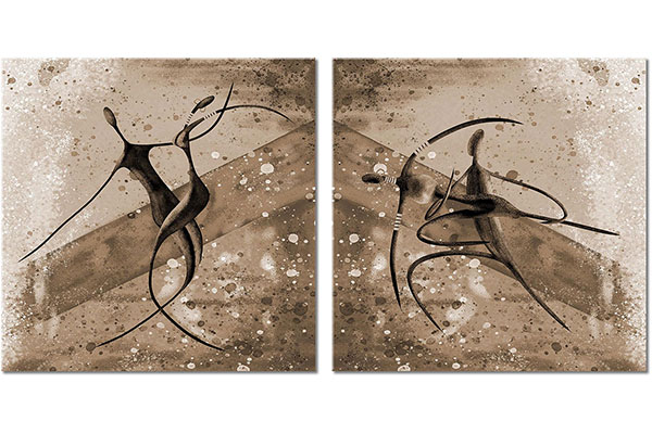 set of 2 canvas prints: Couple of African Dancers, Abstract Silhouettes