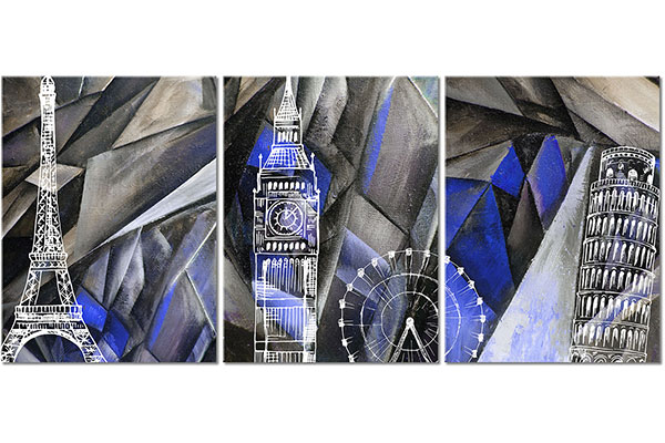 set of 3 canvas prints: The Eiffel Tower, Big Ben and the Leaning Tower of Pisa