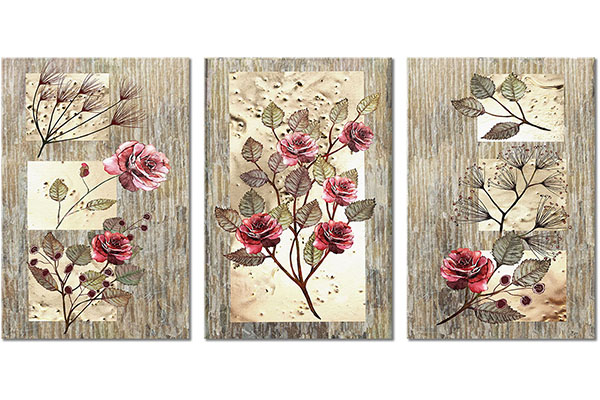 set of 3 canvas prints: Modern composition with roses
