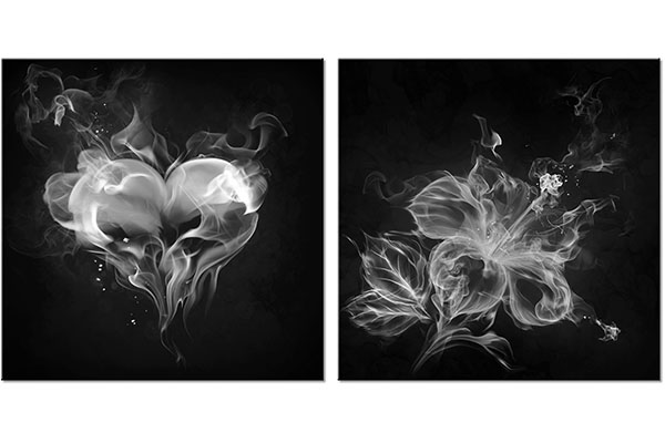 ensemble de 2 tableaux sur toile: Cœur et Fleur de Feu