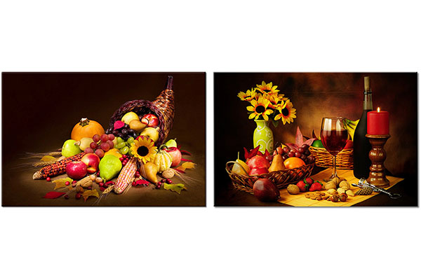 ensemble de 2 tableaux sur toile: Corne d'abondance de fruits et de vin
