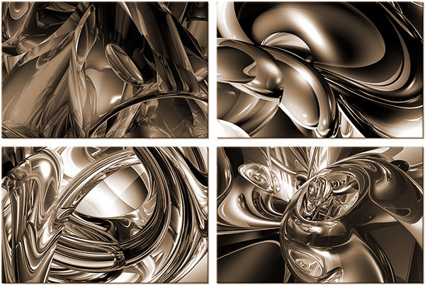 ensemble de 4 tableaux sur toile: Formes abstraites de couleurs intenses