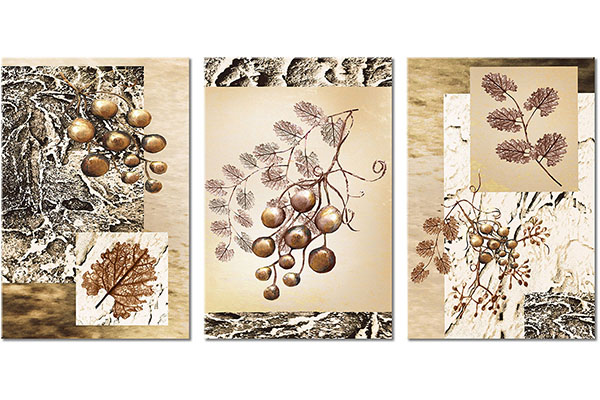 ensemble de 3 tableaux sur toile: Fruits et feuilles décoratifs