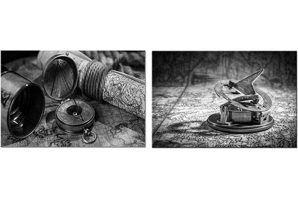 ensemble de 2 tableaux sur toile: Instruments de navigation classiques