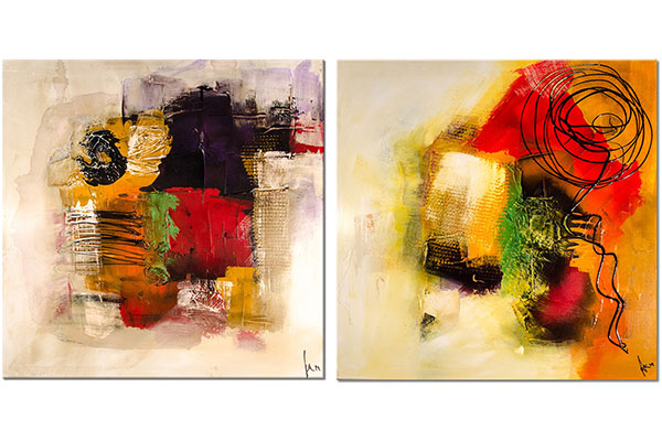 ensemble de 2 tableaux sur toile: Peintures abstraites sur toile visible