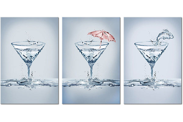 ensemble de 3 tableaux sur toile: Verres d'eau, abstrait